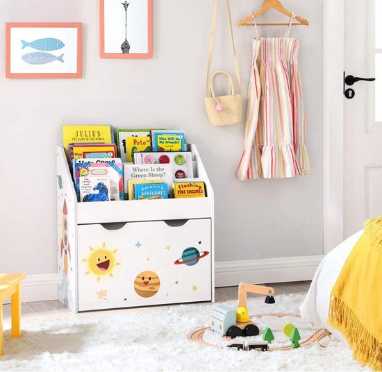 MIRA Home - Boekenkast - Opbergkast - Kinderkamer - Textiel - Wit/Blauw - 62.5x29.5x70
