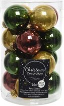 Decoris Kerstballen Mix - 16 stuks Glanzende Kerstballen - Goud Rood Groen - Kerstversiering - Kerstdecoratie - 3.5cm