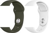 2 sport bandjes geschikt voor Apple Smartwatch 42/44 mm M/L – YOUNIQ – Olijf & Wit – iWatch Series 1/2/3/4/5/6/SE - Horloge Band Straps geschikt voor Apple watch