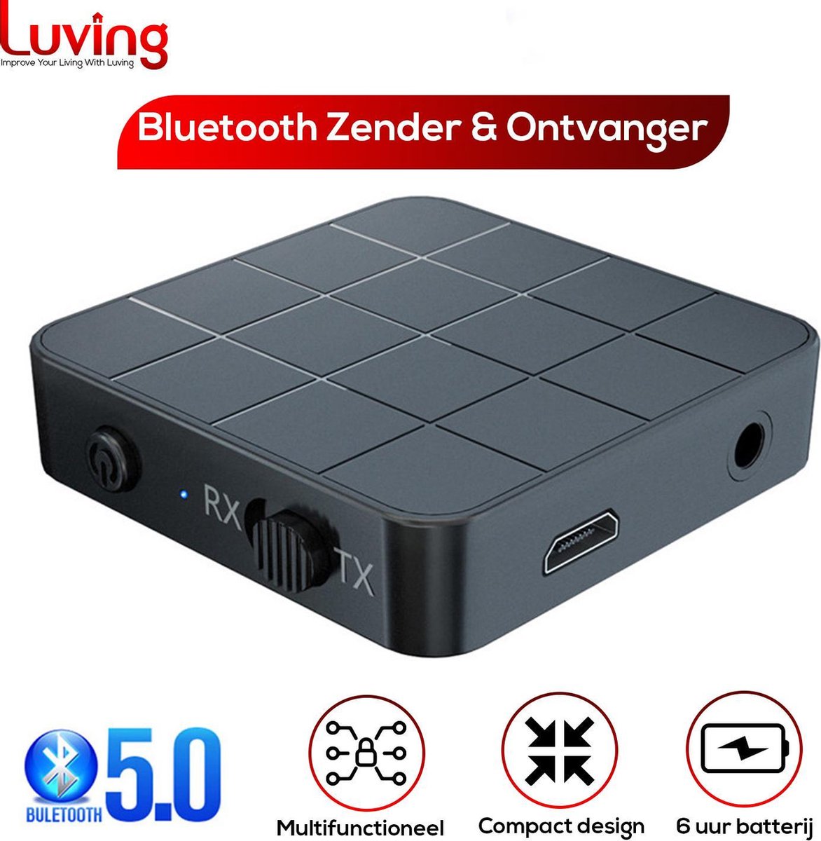 Luving™ - Bluetooth Transmitter & Receiver - Bluetooth Zender - Bluetooth Ontvanger - Audio Receiver - Handsfree Bellen - Merkloos