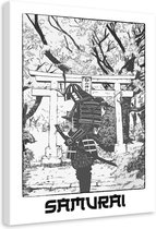 Schilderij Samoerai voor een poort, 2 maten, zwart - wit
