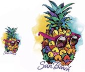 Ananas Sun Beach Tekst Strijk Applicatie Set XXL + Small 16.5 cm / 22 cm / Multicolor
