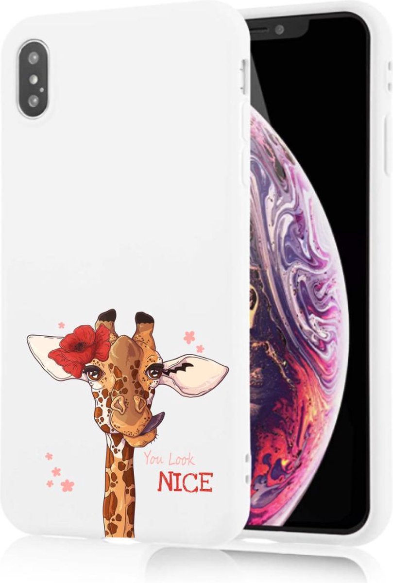 Apple Iphone X / XS wit siliconen giraffe hoesje - You look nice *LET OP JUISTE MODEL*