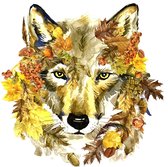 Wolf Herfst Full Color Strijk Applicatie 21.5 cm / 21.5 cm / Bruin Beige Geel