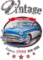 Auto Vintage Classic Cars Since 1950 New York Strijk Applicatie 19.7 cm / 28 cm / Blauw Rood
