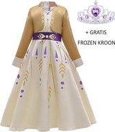 Luxe Frozen 2 Anna prinsessen jurk goud-geel + gratis Frozen kroon 134/140 (140) 9-10 jaar