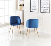 Eetkamerstoel - Blauw - Fluweel - Metalen poten - Stabiel