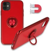 iPhone 11 Hoesje Rood - Siliconen Back Cover met Ring Kickstand - Geschikt voor Magneet Houders
