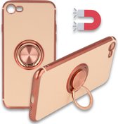 Apple iPhone 7, 8 & SE 2020 Hoesje Roségold - Siliconen Back Cover met Ring Kickstand - Geschikt voor Magneet Houders
