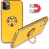 iPhone 11 Pro Hoesje Geel - Siliconen Back Cover met Ring Kickstand - Geschikt voor Magneet Houders