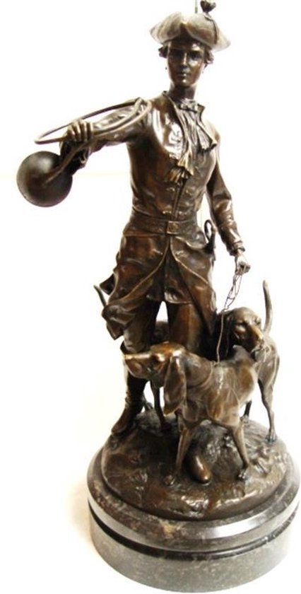 Louis XV met honden - Bronzen beeld - Gedetailleerd sculptuur - 72,3 cm hoog