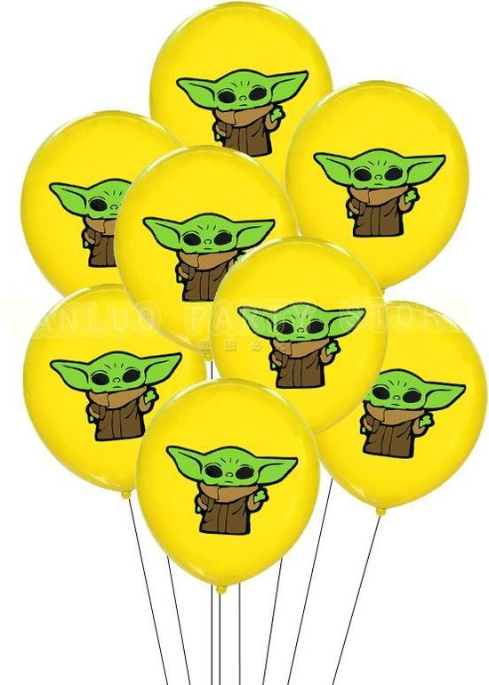 Baby Yoda Ballonnen - Verjaardag Versiering - Baby Yoda - Grogu - Darth Vader - Mandalorian - 10 Stuks - Geel