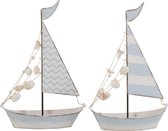J-Line Zeilboot Met Schelpen Metaal Blauw/Wit Assortiment Van 2