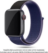Blauw Zwarte Nylon Horloge Band Geschikt voor Apple Watch 1, 2, 3, 4, 5, 6, SE & Nike+, 38mm & 40mm "Vrouwenbreedte" Series - Zacht Geweven Blauw Zwart Nylon - 38 mm en 40 mm