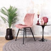 DS4U® Ruby 2.0 Eetkamerstoel Velvet Roze - Velours Eetkamer Stoel - Zwart Metalen Poten - Comfortabel - Industrieel Design - Rugleuning en Zitvlak met Sierstiksels - Stoer