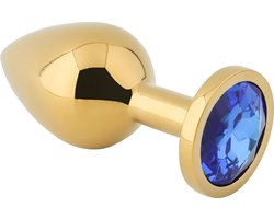 Banoch | Buttplug Aurora blue gold Small - gouden Metalen buttplug - Diamant steen - blauw