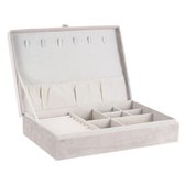 H&S Collection Juwelendoos - Sieradendoos - Fluweel - crèmekleurig - met vakverdeling - Fluwelen juwelenbox -