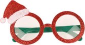 glinsterende kerstbril - rood met kerstmuts