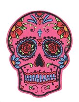 Sugar Skull Schedel Strijk Embleem Patch Donker Roze 7.8 cm / 10.3 cm / Roze