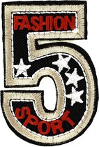 Cijfer 5 Fashion Sport Tekst Strijk Embleem Patch 6 x 3,5 cm