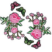 Butterfly's On Pink Roses Strijk Patch Set 17.8 cm / 21 cm / Roze Groen