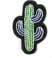 Licht Groene Donker Blauwe Cactus Strijk Applicatie Patch 4 cm / 6 cm / Groen Wit Zwart