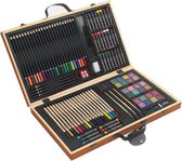 Tekendoos in luxe houten koffer - tekenset - tekenkoffer - drawingset - kleurpotloden - tekenen - schetsen - verven - schilderen - waskrijt