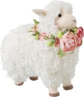 J-Line Schaap Bloemenkrans Pluche Wit/Roze Medium