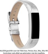Zilver leren bandje geschikt voor Fitbit Ace / Fitbit Alta HR / Fitbit Alta – Maat: zie maatfoto - Gespsluiting – Silver leather strap - Leder