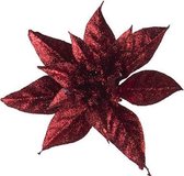 Kerstroos op Clip - Glitter/Rood - ø15cm - Kunststof