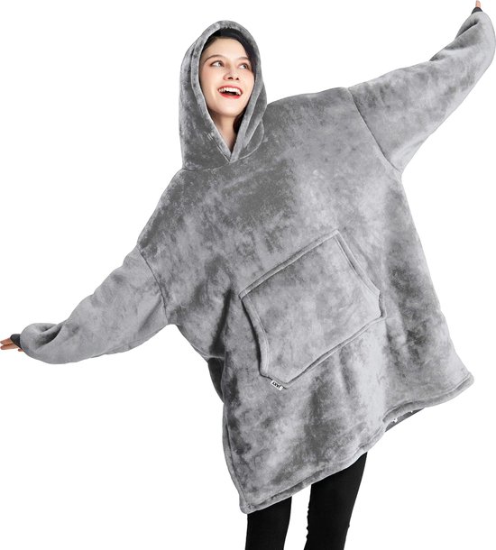 JAXY TV Deken - Hoodie Deken - Hoodie Blanket - Deken Met Mouwen - Oversized Hoodie - Oodie - Fleece Deken - Sherpa - Indoor/Outdoor Coat - Grijs