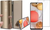 Hoesje geschikt voor Samsung Galaxy A42 - Screen Protector GlassGuard - Book Case Spiegel Goud & Screenprotector