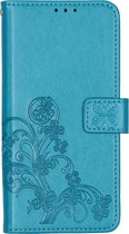 Klavertje Bloemen Booktype OnePlus 7T hoesje - Turquoise