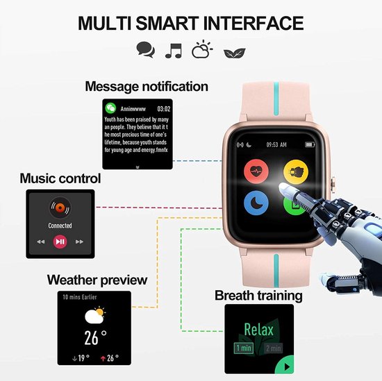 SmartWatch-Trends S205L - Smartwatch Vrouwen - Dames - Roze - Baby Blauw |  bol.com