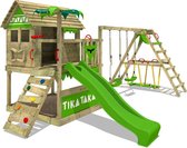 FATMOOSE Speeltoestel TikaTaka Town - met schommel, SurfSwing en glijbaan - Houten speelhuisje met zandbak