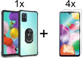 Samsung A41 Hoesje - Samsung Galaxy A41 hoesje Kickstand Ring shock proof case transparant zwarte randen armor magneet - 4x Samsung A41 Screenprotector