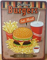 Hamburger Set Meal Reclamebord van metaal 33 x 25 cm METALEN-WANDBORD - MUURPLAAT - VINTAGE - RETRO - HORECA- BORD-WANDDECORATIE -TEKSTBORD - DECORATIEBORD - RECLAMEPLAAT - WANDPLA