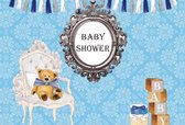 Babyshower - Wanddoek - Versiering - Jongen - Beer op stoel - 120cm (Breed) x  80cm (Hoog)