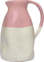 Dutchdeluxes - Karaf - Keramiek - Wit/Roze - Rond ⌀13,5 cm x - 24 cm - Dented Jug