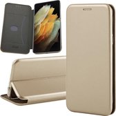 Hoesje geschikt voor Samsung Galaxy S21 Ultra - Book Case Leer ThinShield Goud