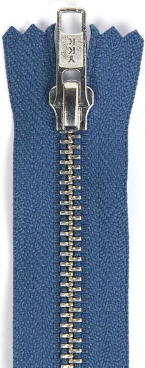 YKK broekrits met nikkeltandjes, Lengte 15 cm, Jeans Blauw, niet deelbaar, Per Stuk.