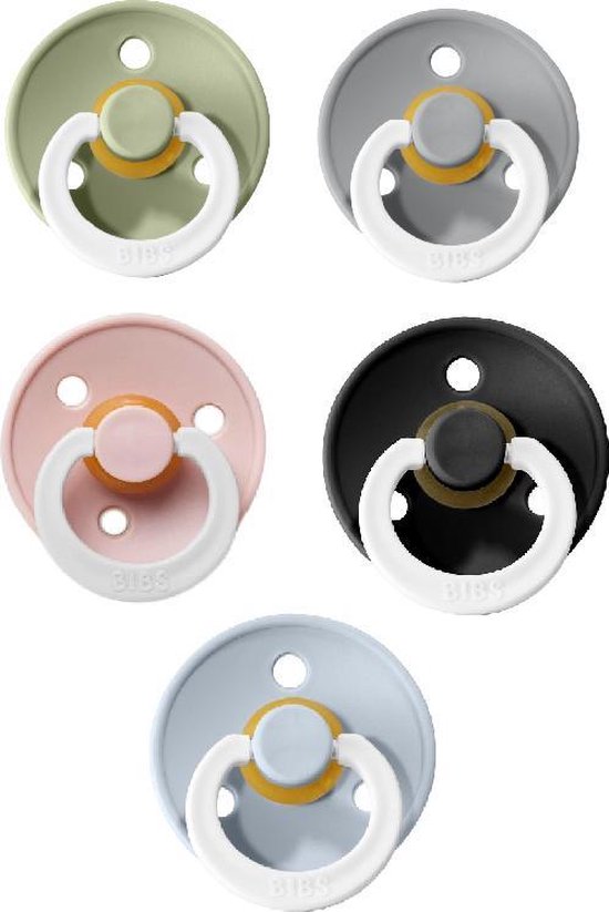 Set van 5 BIBS glow in the dark spenen sage cloud baby blue