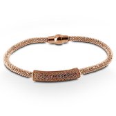 Silventi 910471988 Rose gouden Armband - Popcorn - Bezet met Zirkonia steentjes - Magneetsluiting - 19 cm - Rose Gold Plated