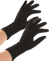 Gebreide lange dames handschoenen met kabel motief kleur zwart maat one size