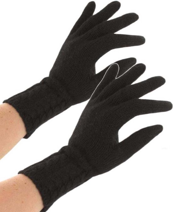 Gebreide lange dames handschoenen met kabel motief kleur zwart maat one  size | bol.com