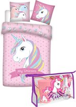 Dekbedovertrek My Unicorn 140x200 - polyester , incl. toilettas Unicorn gevuld.