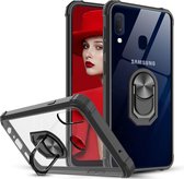 Samsung a20s hoesje - Samsung Galaxy A20S hoesje Kickstand Ring shock proof case transparant zwarte randen armor magneet