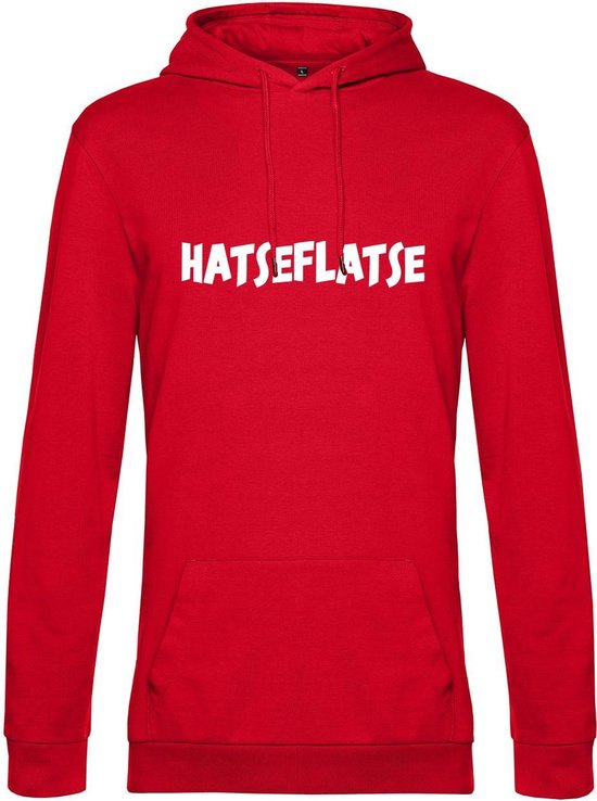 Hoodie met opdruk “Hatseflatse” - Rode hoodie met witte opdruk – Trui met Hatseflats - Goede pasvorm, fijn draag comfort