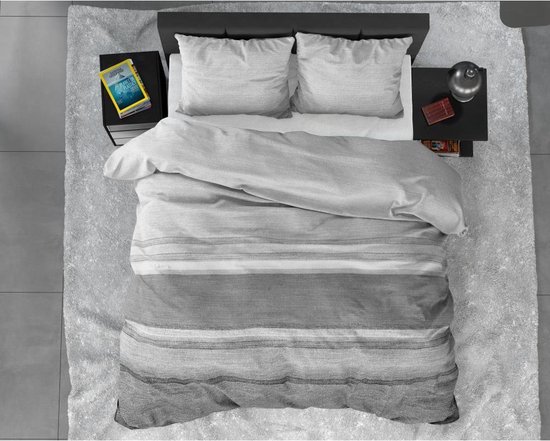 Sleeptime Flanel Stone Stripe - Dekbedovertrekset - Lits-Jumeaux - 240x200/220 + 2 kussenslopen 60x70 - Grijs van Merkloos — afbeelding 2