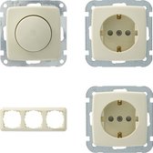 GAMMA electronische dimmer + 2 wandcontactdozen met randaarde + afdekraam | serie K2 | inbouw | 230V electronische dimmer | 5 - 500 watt | niet geschikt voor LED | COMPLETE SET | creme